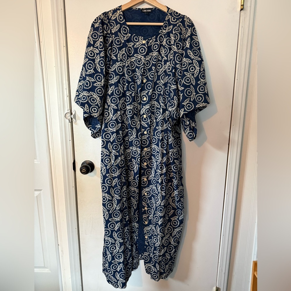 Ilana Kohn Navy and White Printed Midi Dress